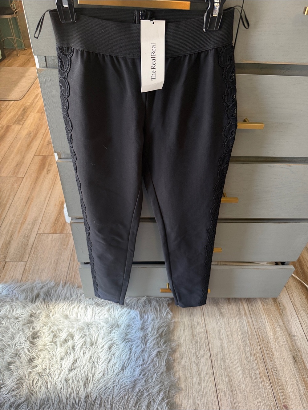 Stella McCartney Black Slim Knit Pants with Side Lace Trim